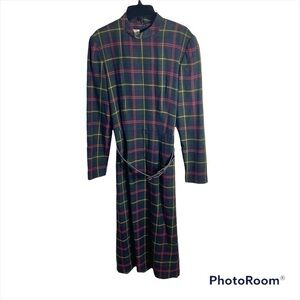 Vintage Talbots Tartan Plaid Belted Dress Sz 4 Wool Blend Green Yellow Red